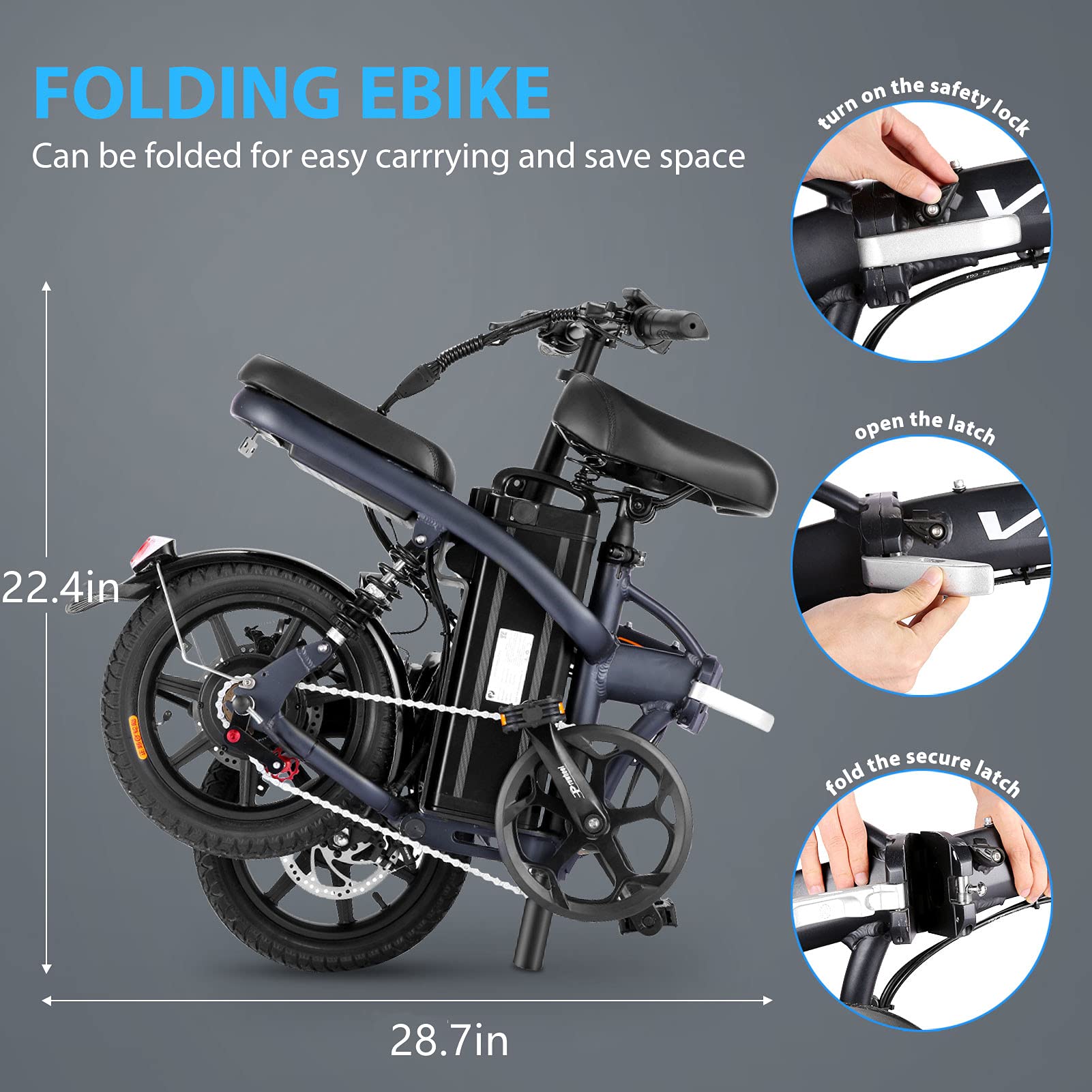 Vivi Folding Electric Bike with 350W Motor, 48V 20AH Removable Battery