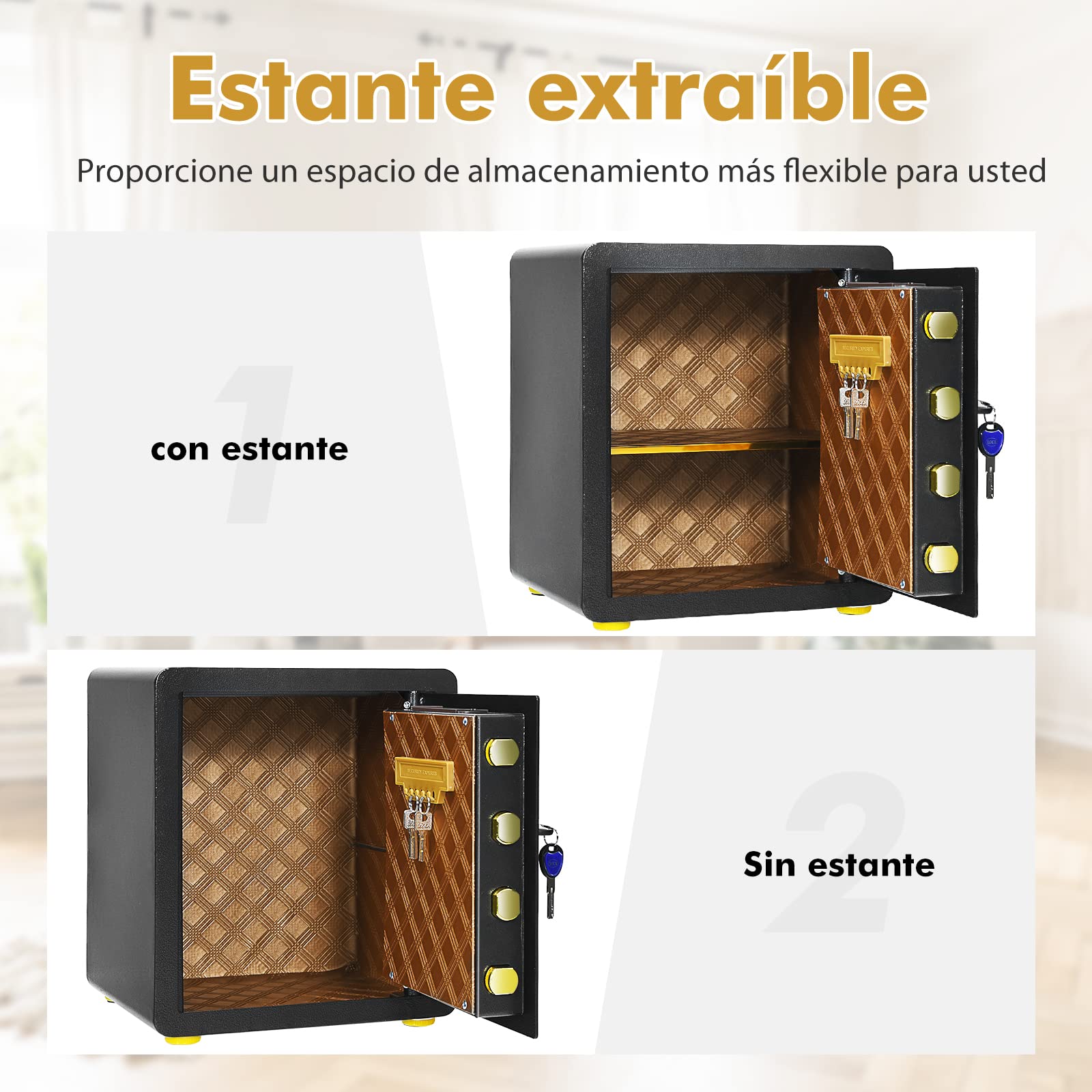 COSTWAY Caja Fuerte con Teclado Digital, Cerradura Integrada y Llaves Dobles de Seguridad, Estante Extraíble para Hogar, Oficina, Hotel (38L)