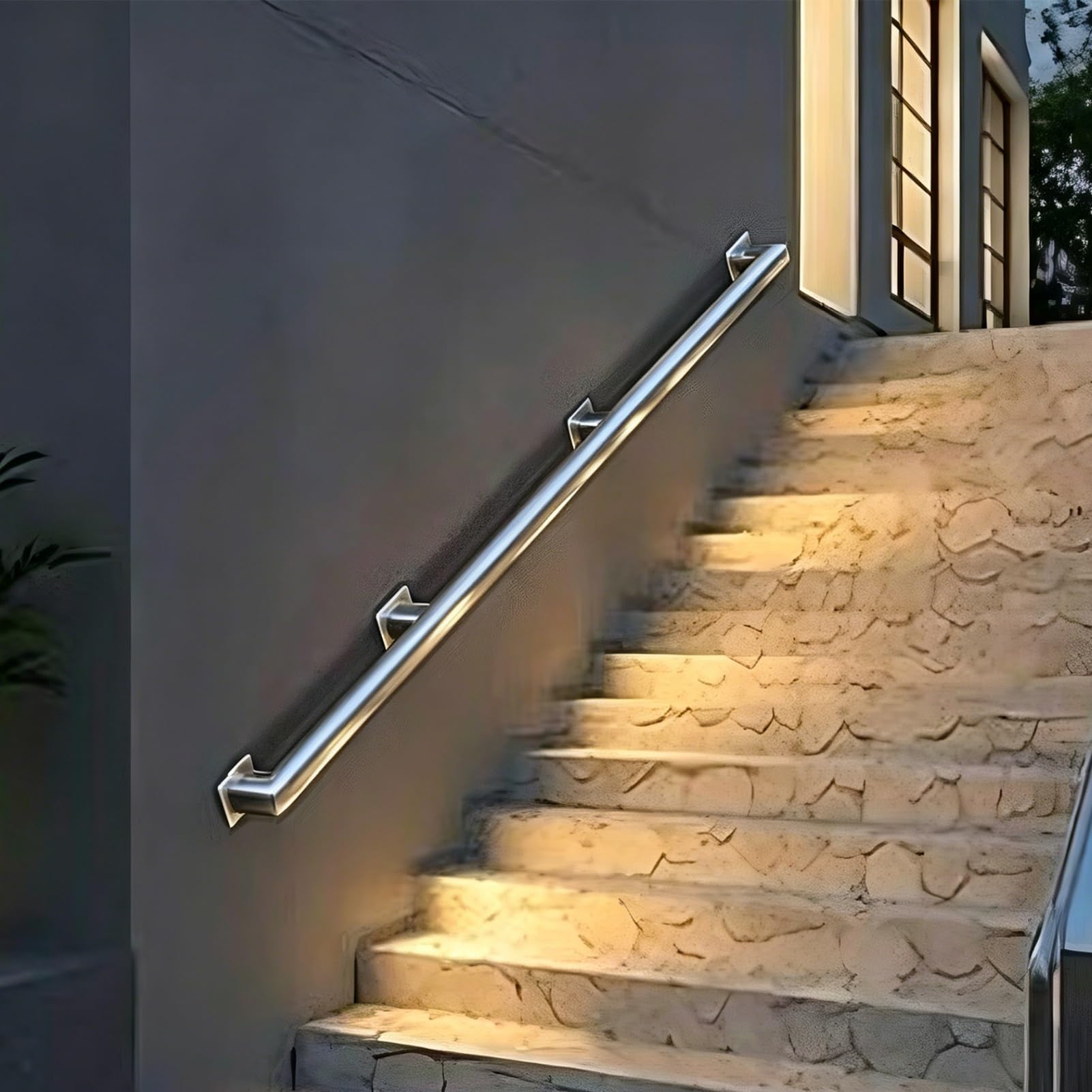 Fkxsxaz Women's Handrail For Outdoor Stairs, Wall Mount Industrial Modern Staircase Indoor Steps, Metal Non-Slip Grab Handle Stairs Loft Porch(17Ft/5.1M)