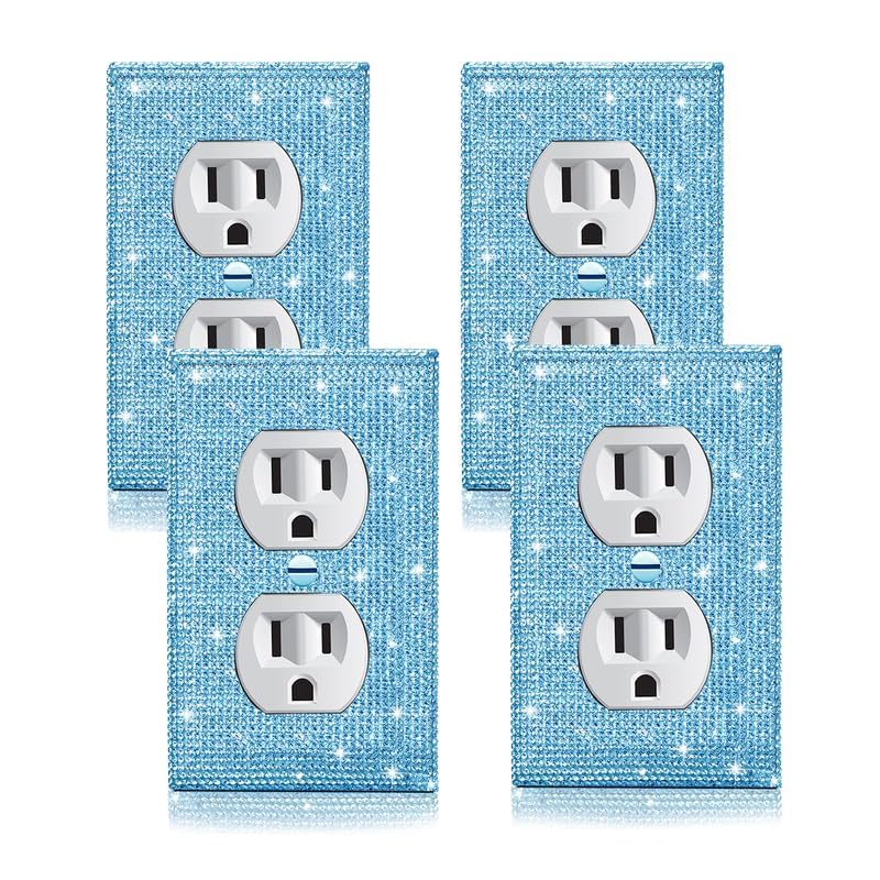 Image of 4 Pcs Outlet Covers Blue Rhinestones Wall Plate Toggle Light Switch Cover Decorative Durable Switch Covers Blue Rhinestones Outlet Light Switch