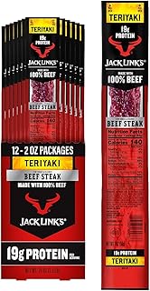 Teriyaki Beef Jerky Steaks - Ready to Eat Real Meat Protein Snacks - 18g Protein per Serving - Made with 100% Real Beef - (12 Pack) 2 oz Meat Snacks