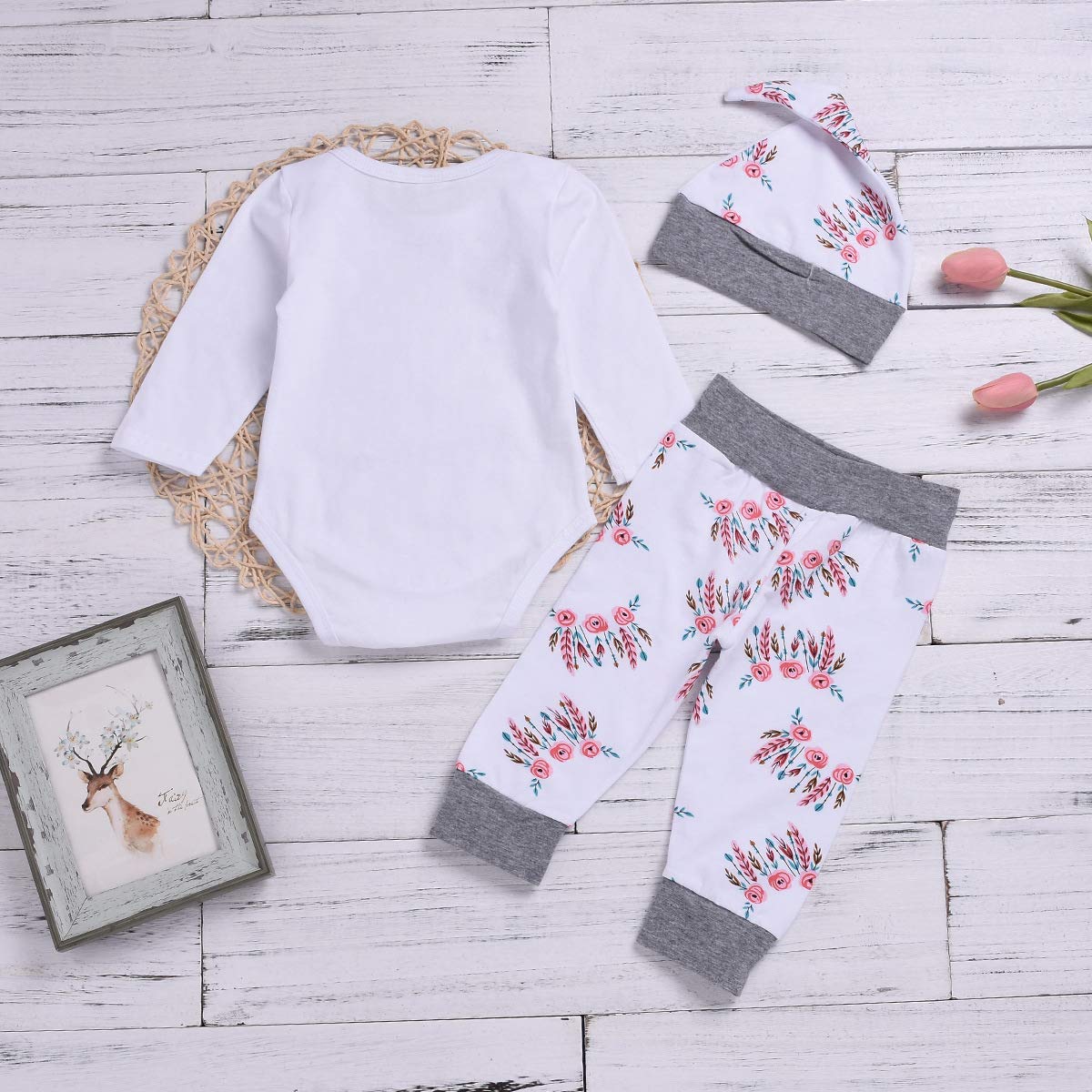 Baby Girl Ubrania Ciocia Bestie Romper Top + spodnie kwiatowe + czapka 3-częściowy zestaw ubrań dla niemowląt