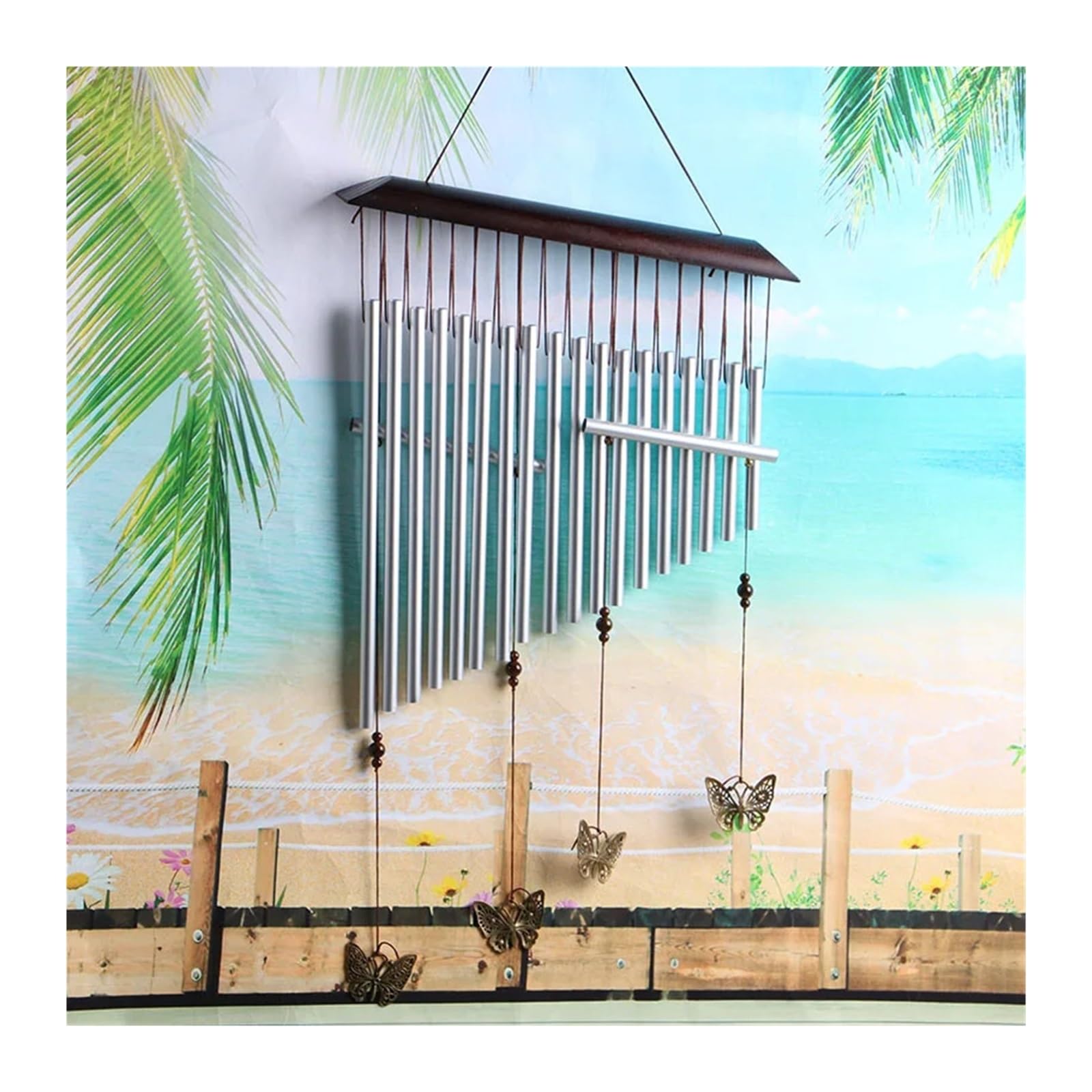Carillons éoliens Carillon de sympathie extérieur avec 20 Tubes en Aluminium 30 "décor de Cloche à Vent en Bois for Jardin et Patio(Silver)