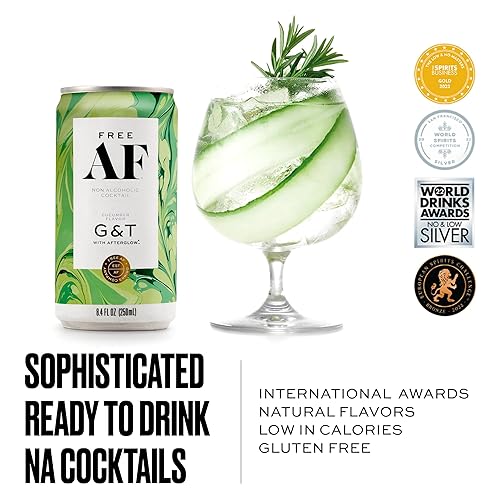 Miniatura 4 de Free AF Paquete sin alcohol G&T & Apero Spritz, Mocktails listos para beber con brillo posterior, bajas calorías, 12 latas por sabor, 8.4 onzas