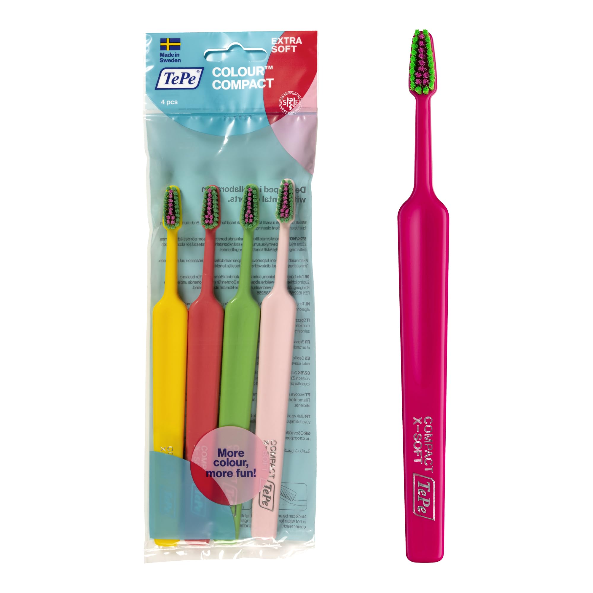 Tepe Colour Compact Extra Soft Toothbrushes 4 Pc