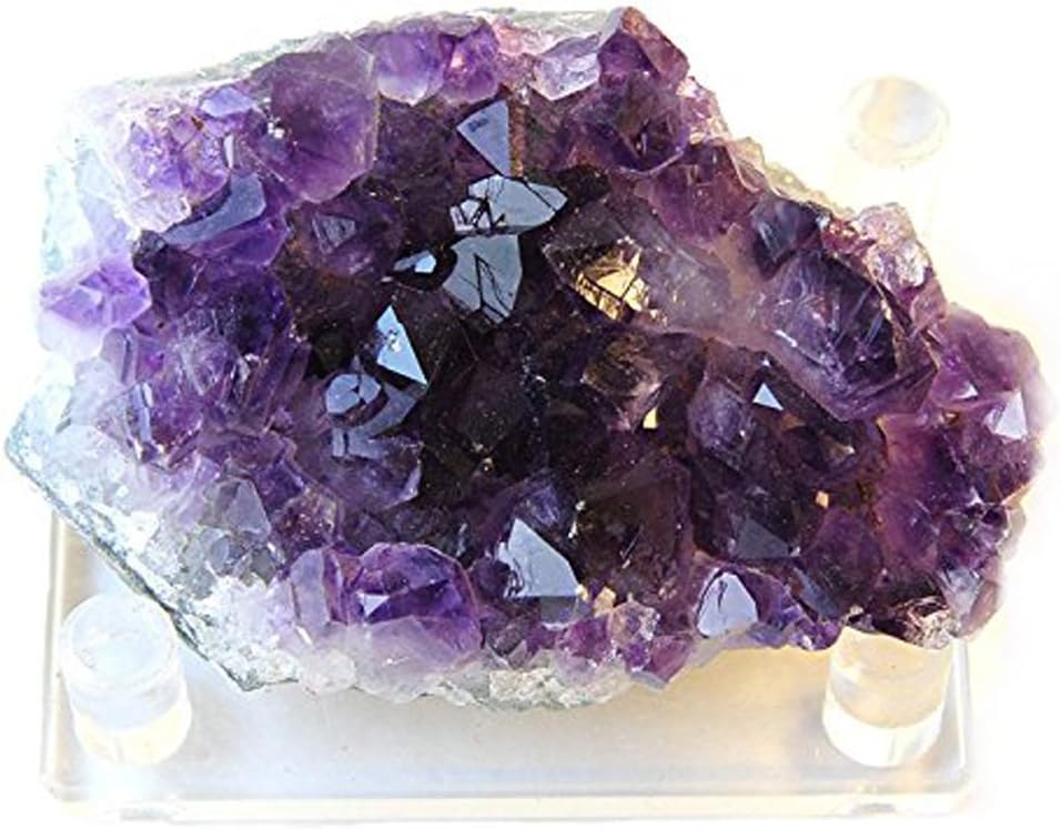 JIC Gem Deep Purple Uruguay Amethyst Crystal Cluster Geode Druzy Specimen with Free Base (Class 2, 3-4 inch)