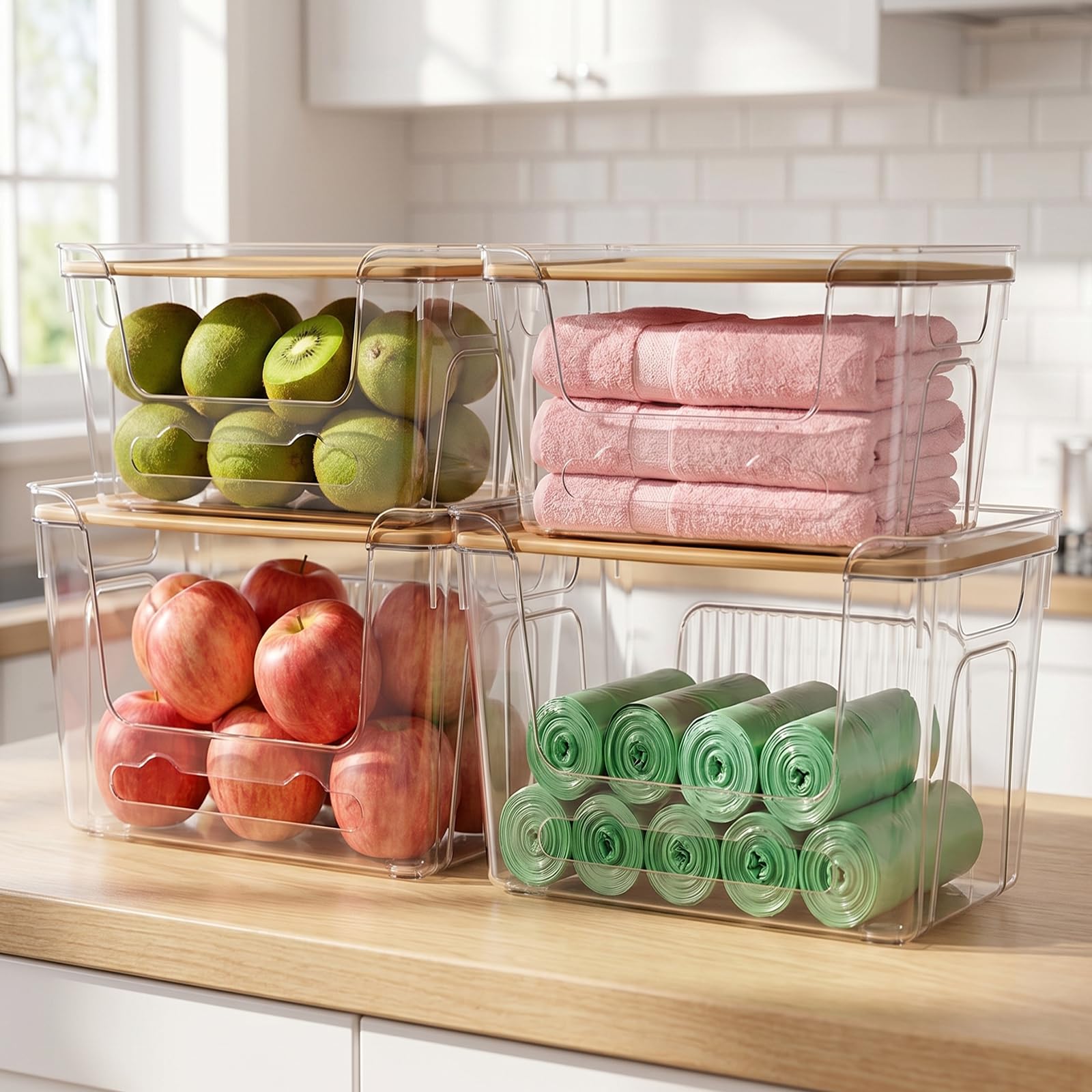 Photo 1 of CANTAMI Plastic Trash Bag Dispenser with Lids, Stackable, 4Pack, 2XL+2S
