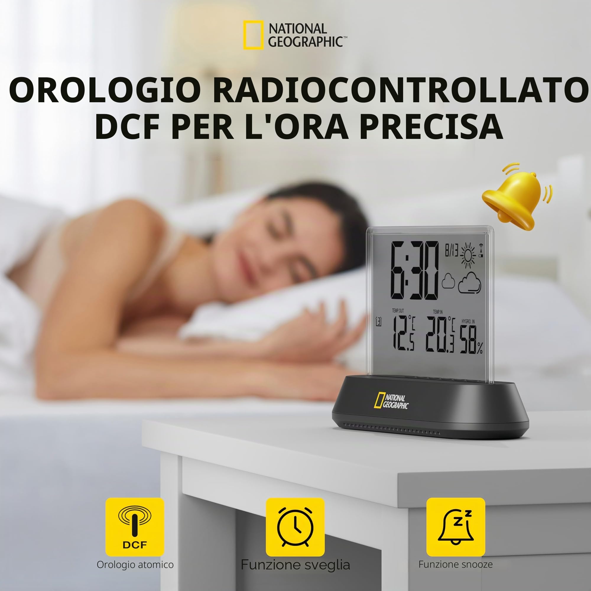 National Geographic Stazione meteorologica Radio con sensore da Esterno dal Design Trasparente con Schermo per visualizzazione dei valori di Temperatura e umidità e delle Tendenze Meteo