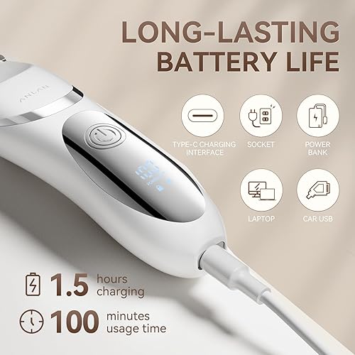 Miniatura 4 de ANLAN Afeitadora eléctrica impermeable IPX6, recortadora de bikini recargable con pantalla LED, peine de 0.000 in para piernas, axilas, piel
