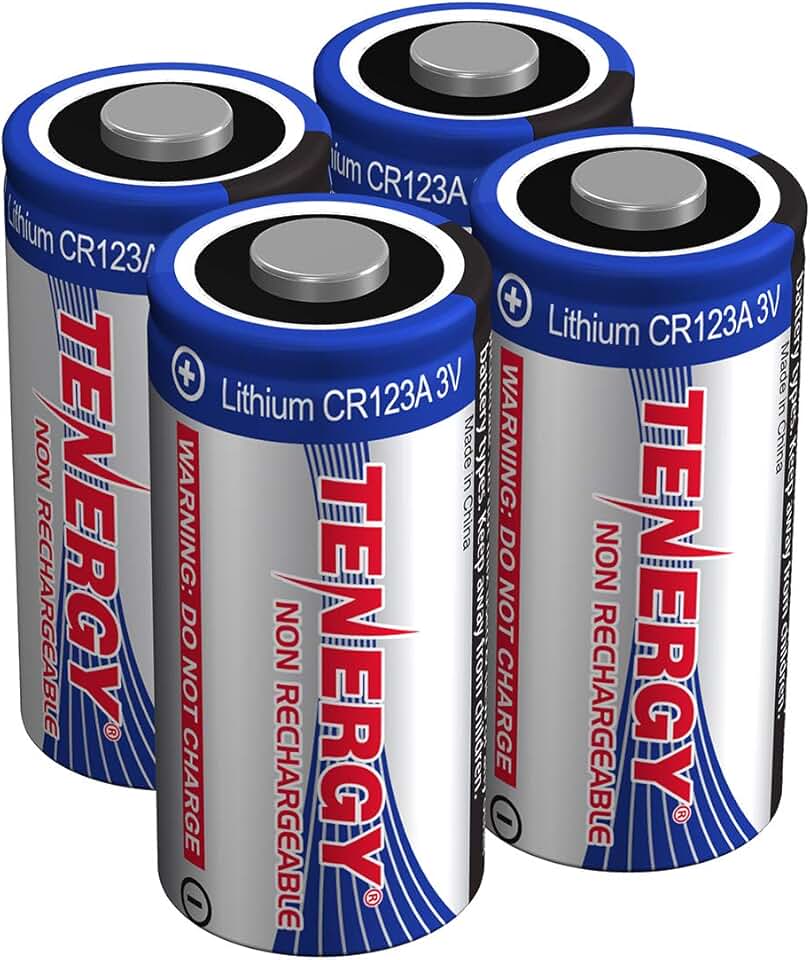 Tenergy 3V CR123A Lithium Battery, High Performance CR123A Cell Batteries PTC Protected for Smart Sensors 4 Pack (Non-Rechargeable)