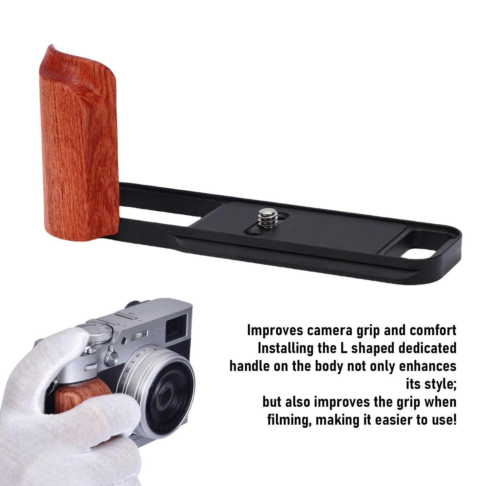 ASHATA Supporto a L per Fotocamera, Impugnatura in Lega di Alluminio con | L Shape Handgrip with Arrow Storage Case Plate, 1/4 Inch Screw, Fit for X E5 Camera