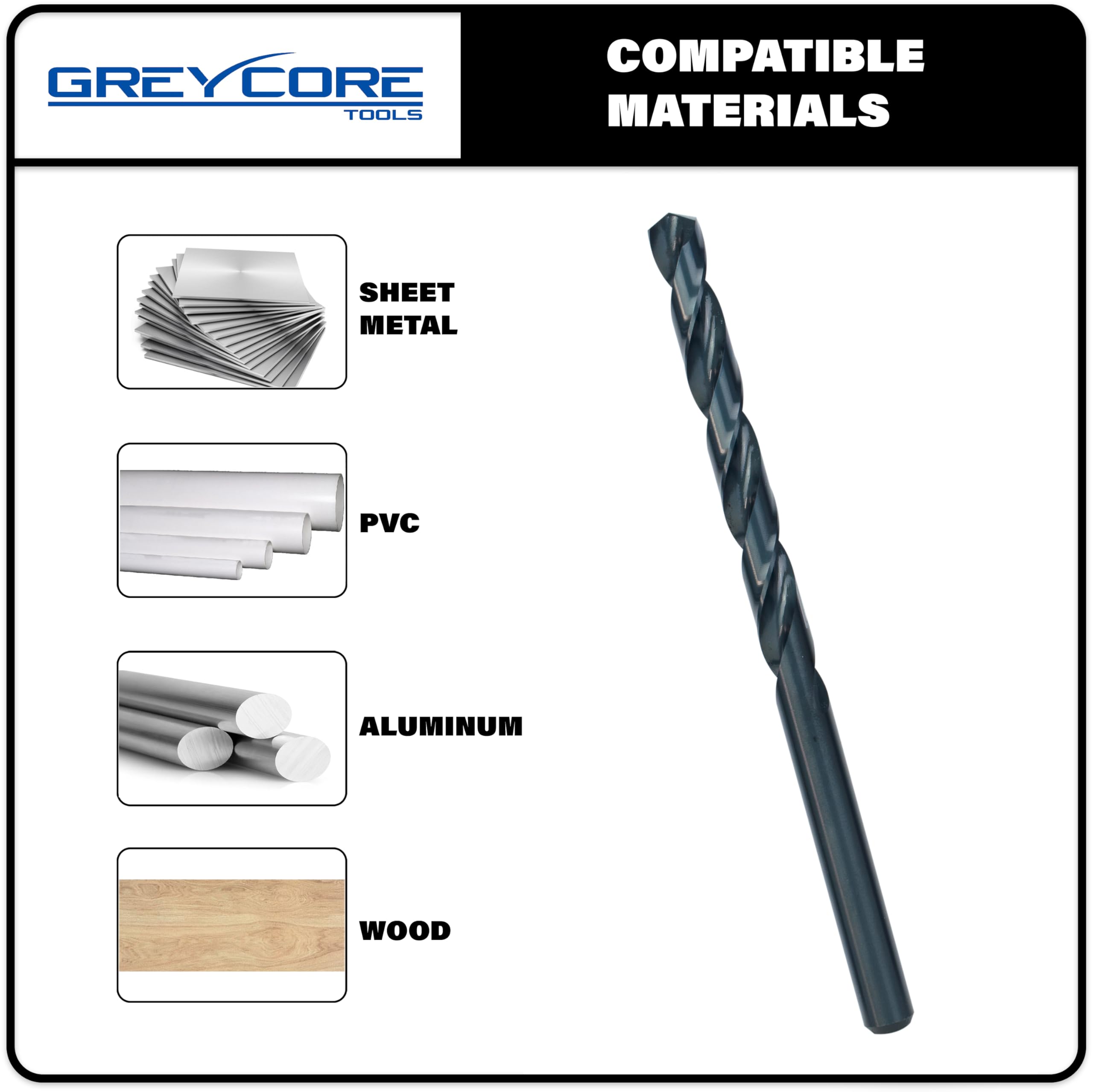 Greycore 1/4" x 6" Black Oxide Drill Bits - 2 Pack -3 Greycore 1/4" x 6" Black Oxide Drill Bits - 2 Pack -3