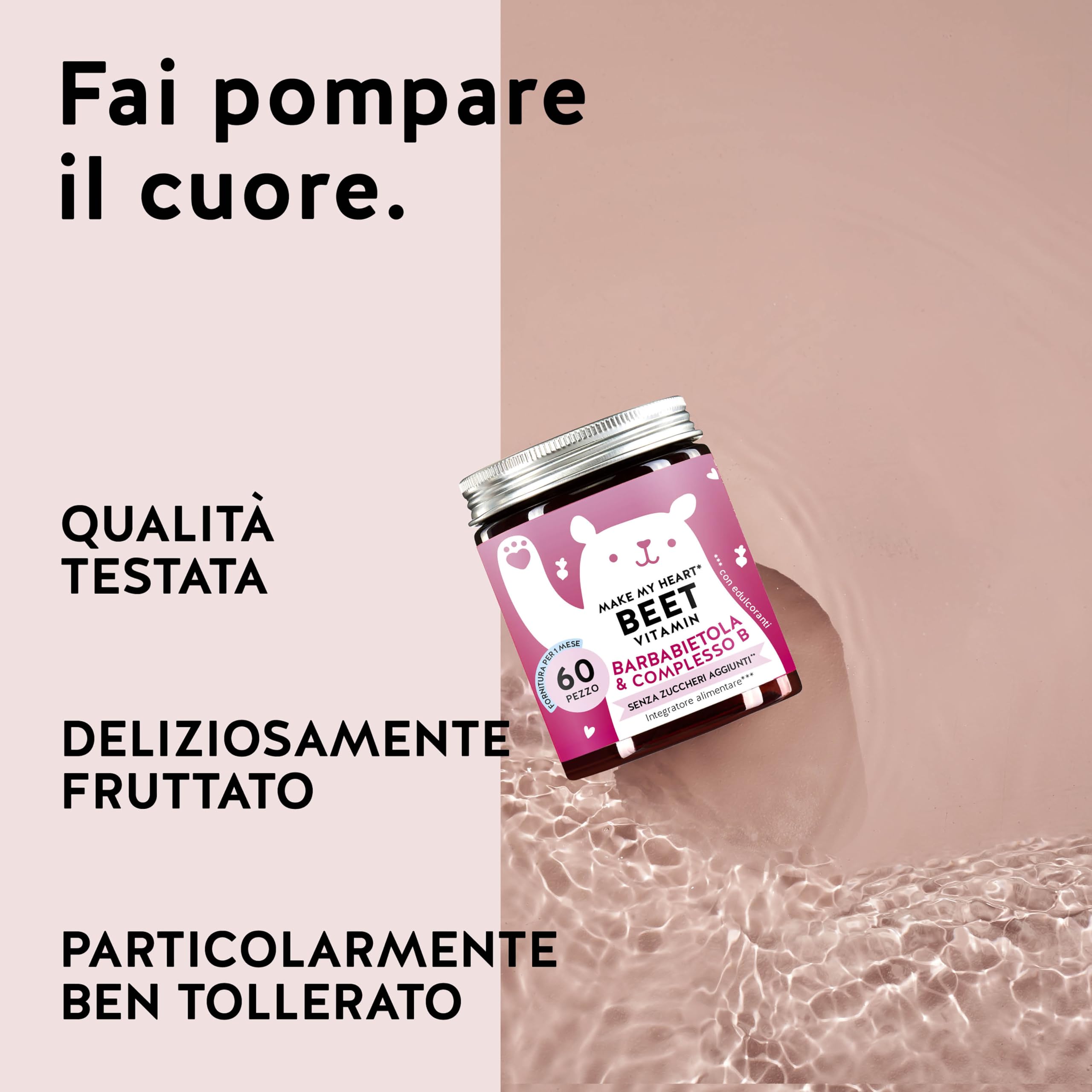 Orsetti gommosi alla barbabietola - energia e salute del cuore - Con 200 mg di estratto di barbabietola - Vitamine B12, B3, B1 e Q10-60 pezzi - Vegan - Senza zucchero - Bears with Benefits