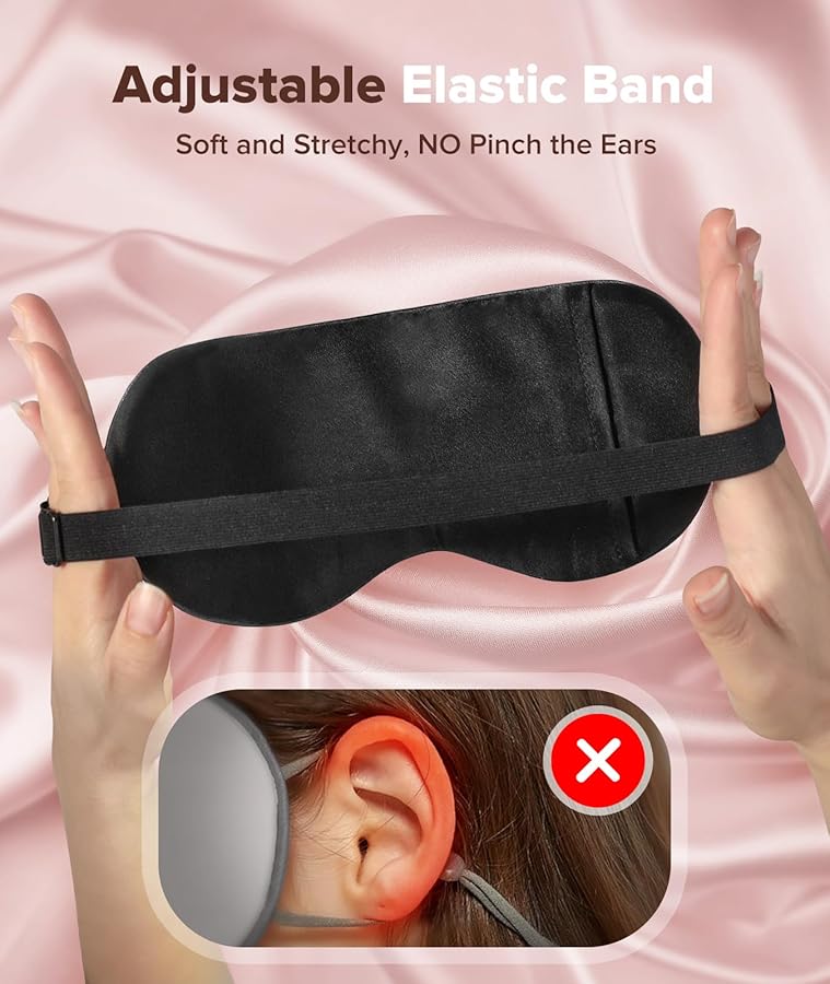 Silk Sleep Mask Light Blocking, LC-dolida Cooling Eye Mask for Sleeping Includes Silk and Gel Eye Masks for Migraine Dry Eye Women Men(Pink) - image 5