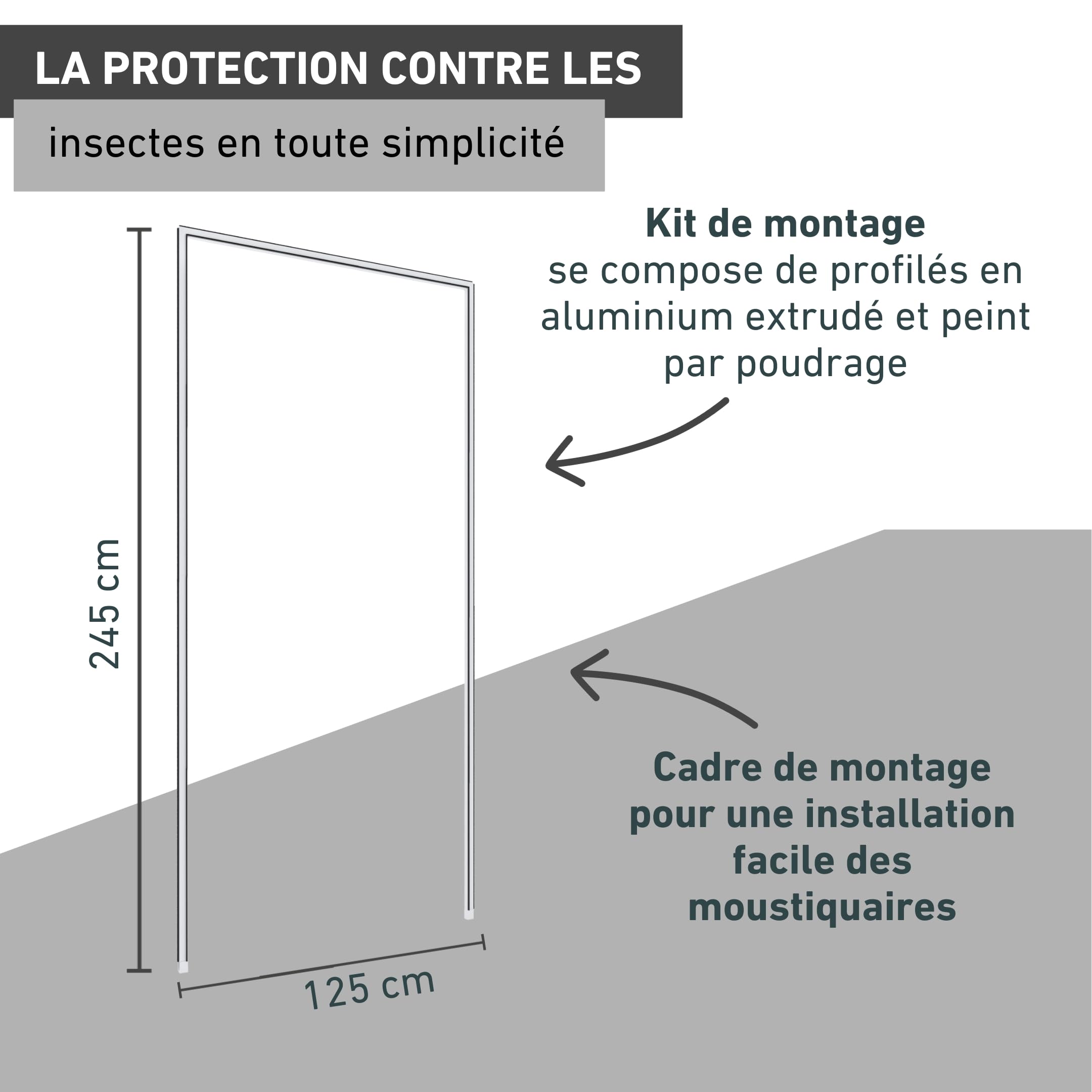 Windhager Moustiquaire Huisserie pour Porte Battante, Cadre de Protection Contre Les Insectes sans perçage pour fenêtres et Portes, 125 x 245 cm, Anthracite