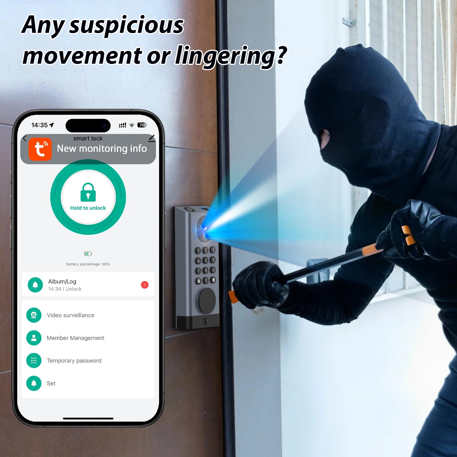 Verrou Vidéo Intelligent WiFi Avec Caméra Et Poignée – Entrée