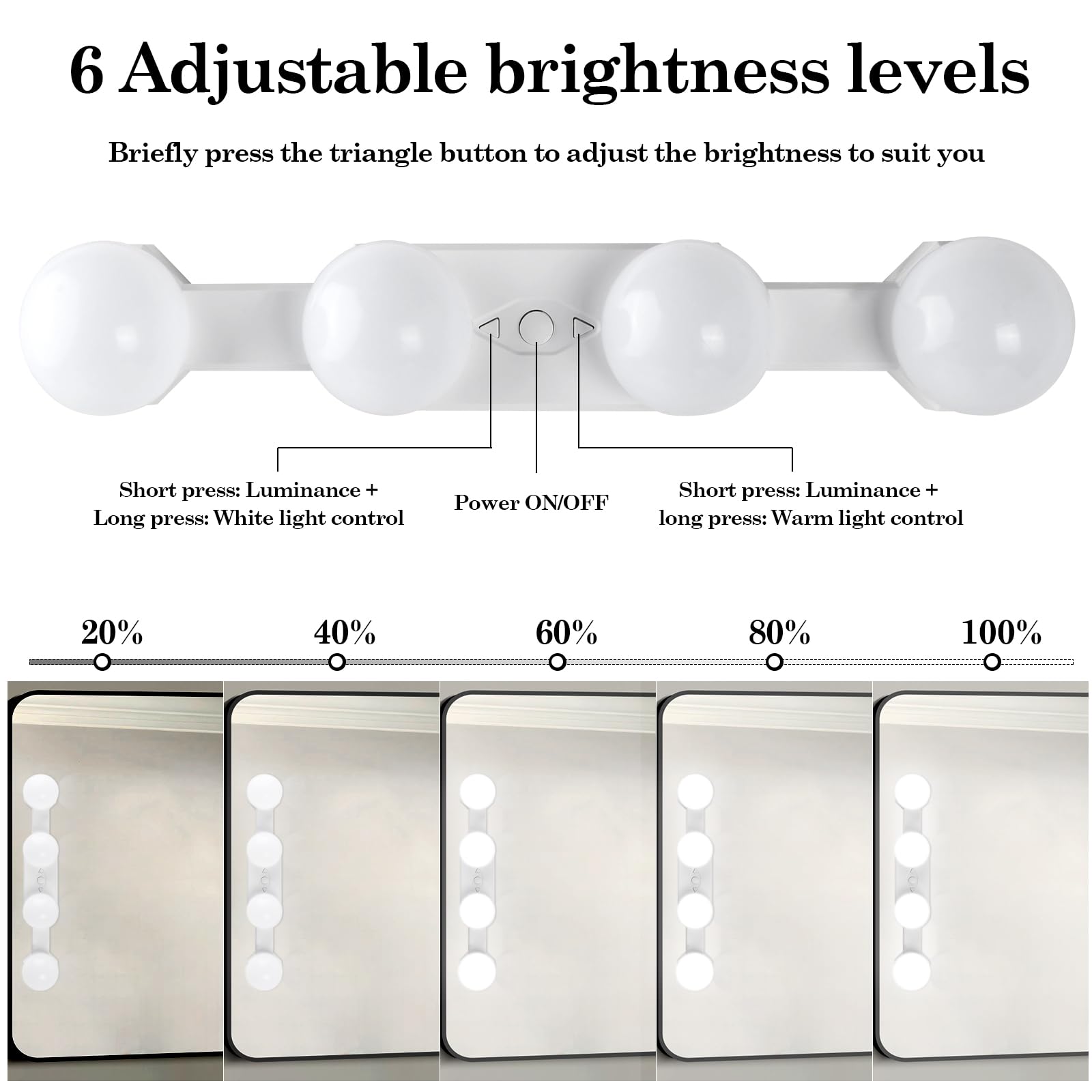 Lampa LED do lustra, przyciemniana lampka do makijażu na baterie, przenośna lampa do makijażu, regulowane oświetlenie, lampa do lustra kosmetycznego, do toaletki, łazienki, lustra