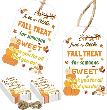 50Pcs Fall Gifts Tags with Strings Fall Party Favors Gift Tag Autumn Paper Lables Thanksgiving Favor Thank You Tag