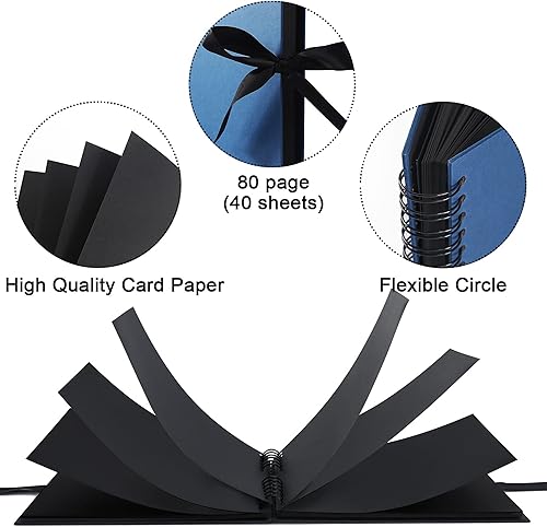 Miniatura 5 de Vienrose Álbum de fotos de álbumes de recortes, álbum de fotos de tapa dura, 11 x 8 pulgadas, 80 páginas negras para boda, cumpleaños, Navidad, día