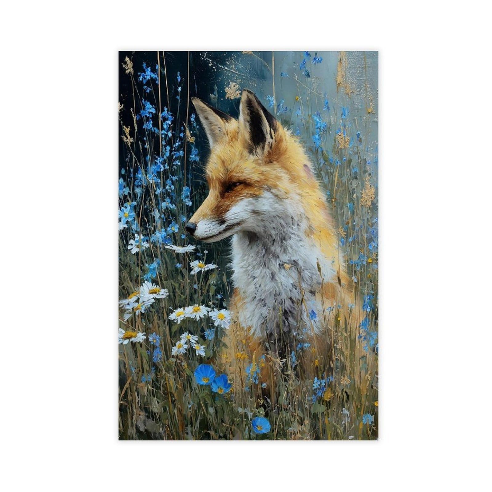 Bareronor Brown Fox In Wildflowers Canvas Poster Bedroom Decor Landscape Office Room Decor Gift 20" L X 30" W