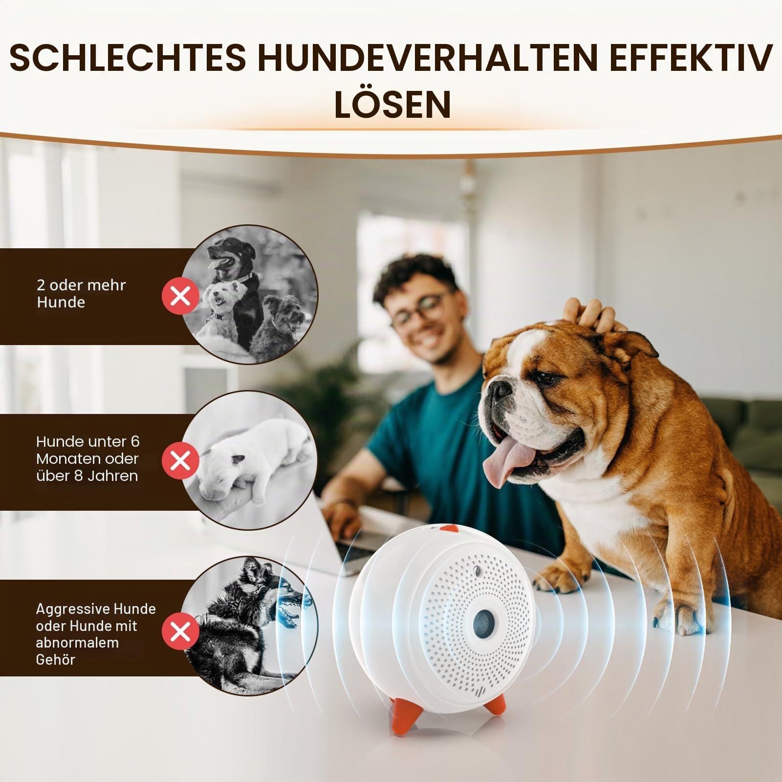 Anti Bellen Gerät, Ultraschall Anti-Bell-Gerät mit 33ft, Automatisch Antibell für Hunde, Wiederaufladbares& Wasserdichtes Hund Ultraschall Anti Bellgerät für Große KleineHunde Innen Außenbereich