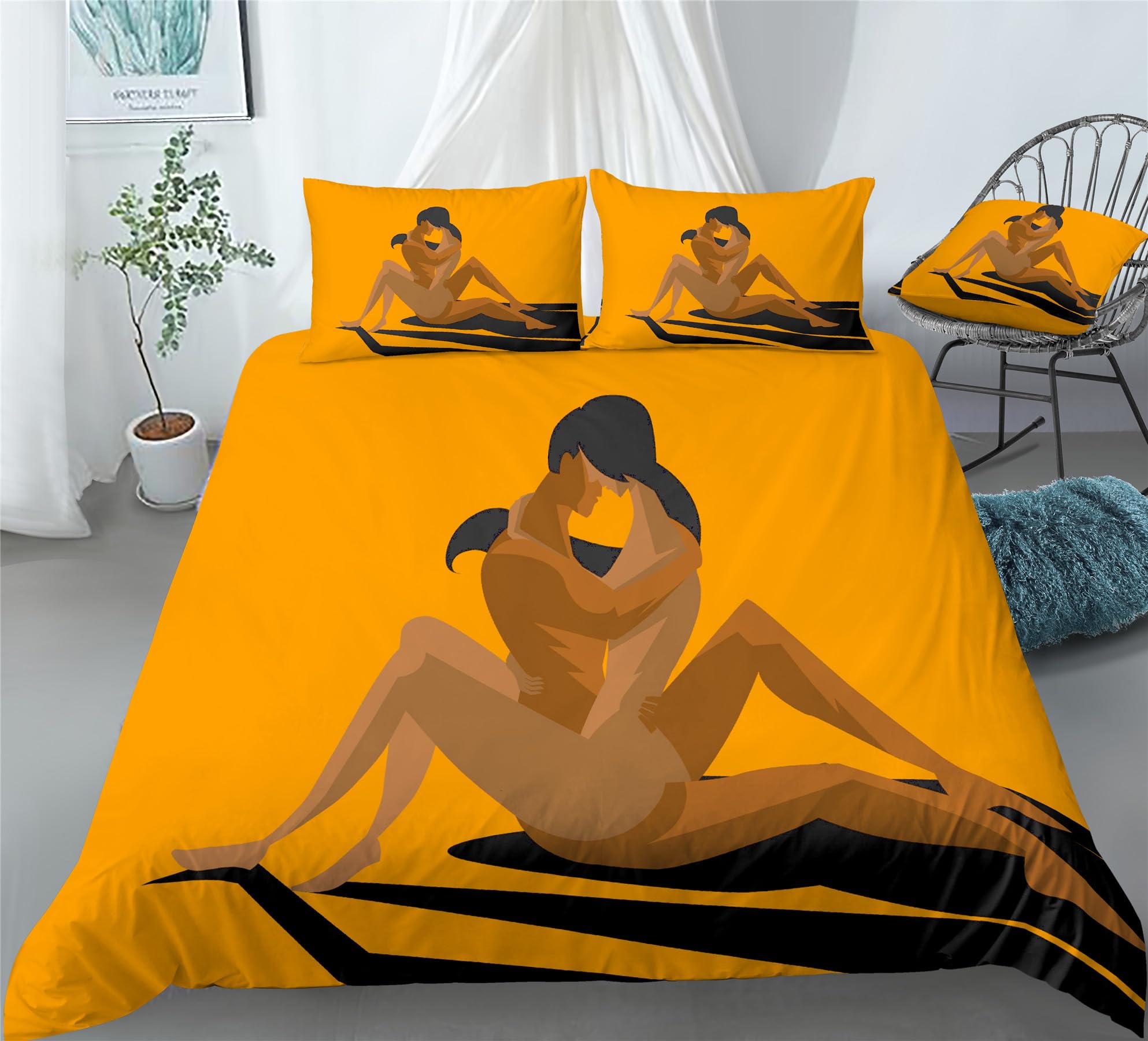 REALIN Bettbezüge Set Gemütliches Pärchen Bettwäschedie Pose Passion Bett Sets 2/3/4Teilig Bettbezüge/Kissenbezüge/Bettlaken Für Kinder,Jungen,Mädchen (B,Single-140x210cm-3PCS)