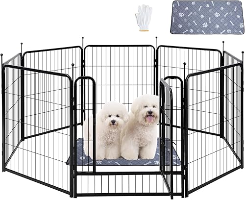 FUNNIU Corralito para perros para interiores y exteriores, 8 paneles de altura de 32 pulgadas, corral para perros medianospequeños, cachorros, gatos