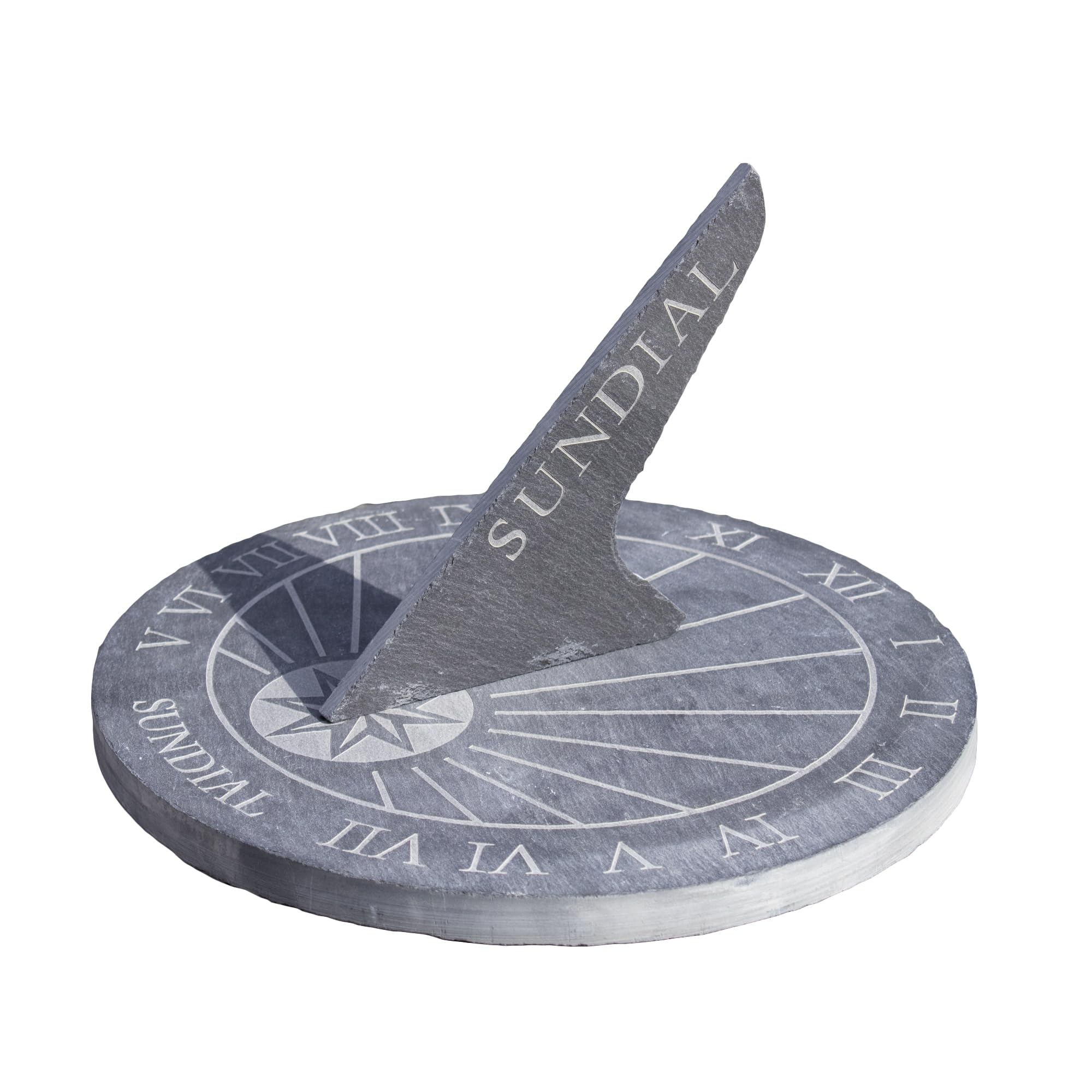 Darthome Grey Round Slate Sundial 25X16x25cm Natural Garden Heavy Tabletop Sun Clock Ornament Decor