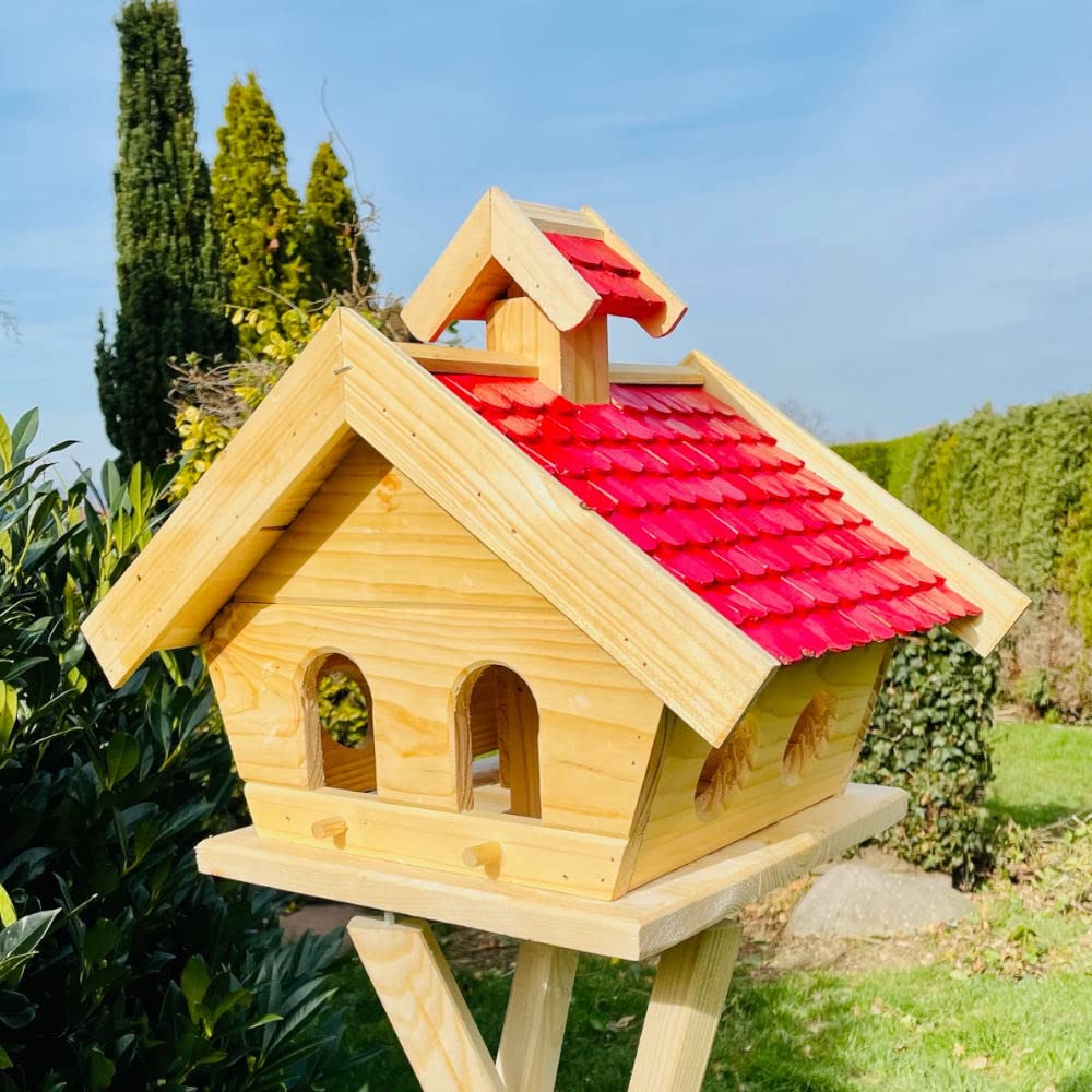 Rectangular hecha a mano para pájaros, comedero de madera, comedero de madera natural/rojo Birdhouse tejas de madera