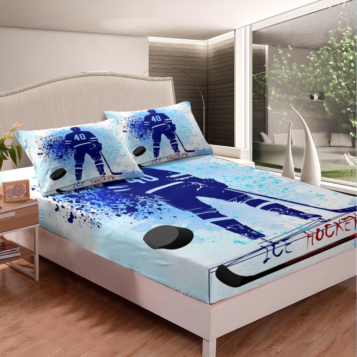 Parure de lit hockey lit double : draps stables qui ne glissent pas
