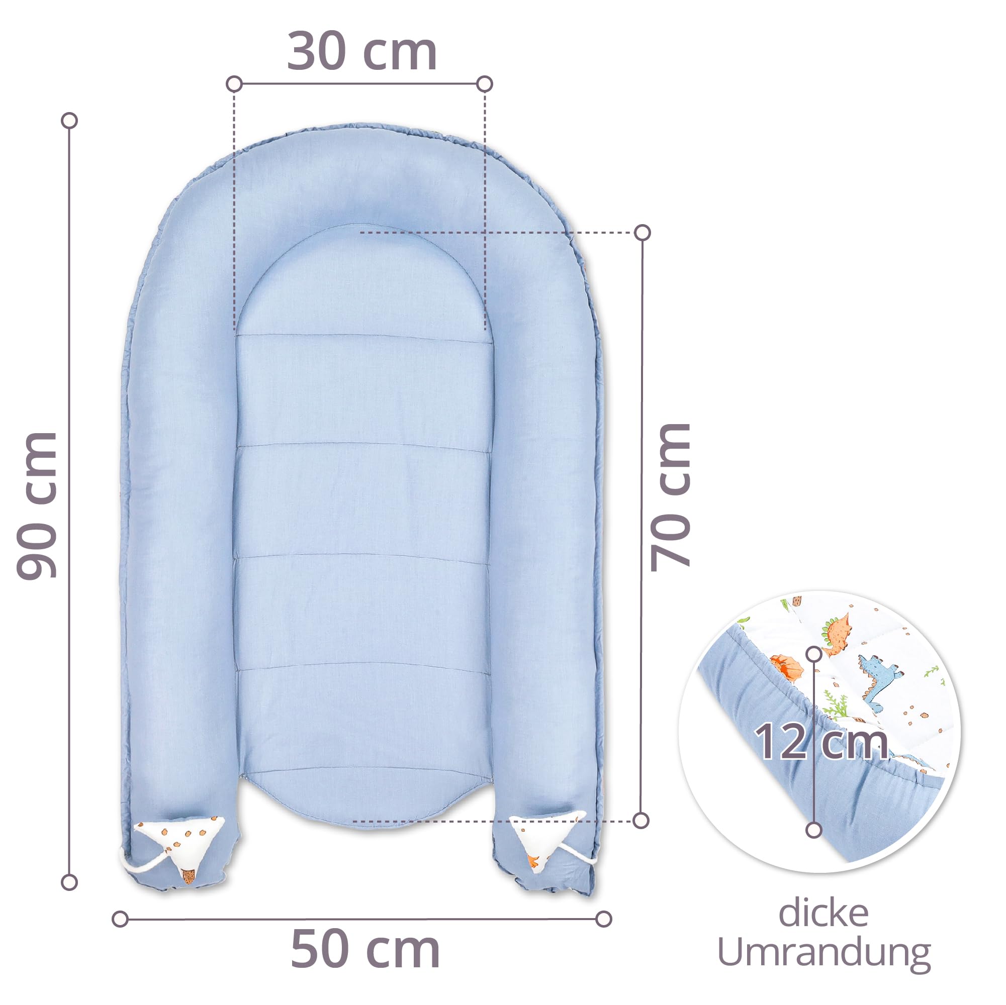 Riduttore lettino neonato - 90x50 cm baby nest trasportabile per neonati nido culla pod cocoonababy babynest antisoffoco Blu Di Dinosauro