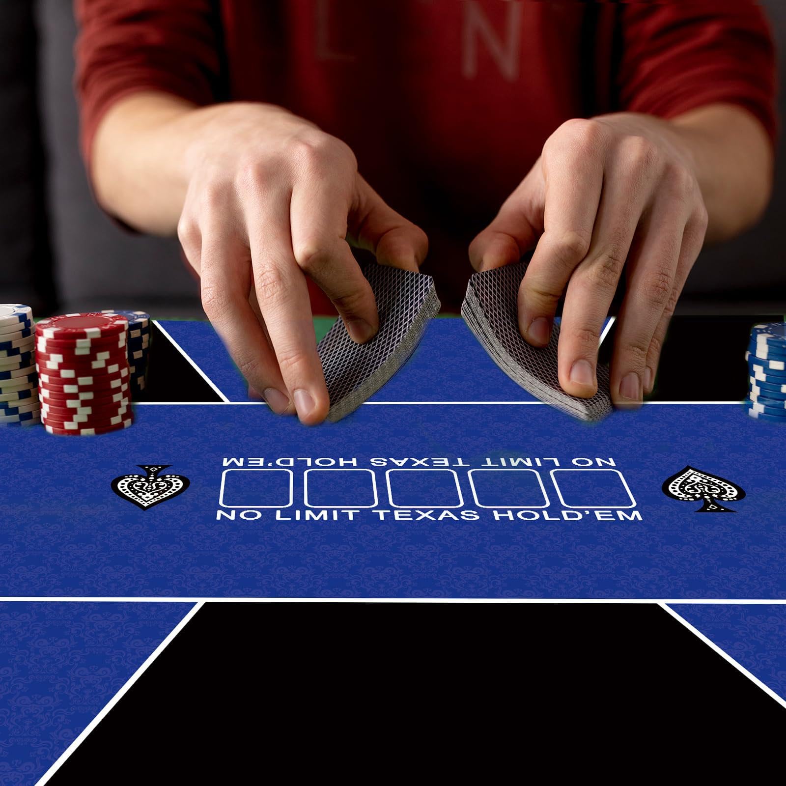 mata do gry w karty, Przenośna gumowa mata na stół do pokera Texas Hold'em dla 10 graczy z torbą przenoszenia(L)