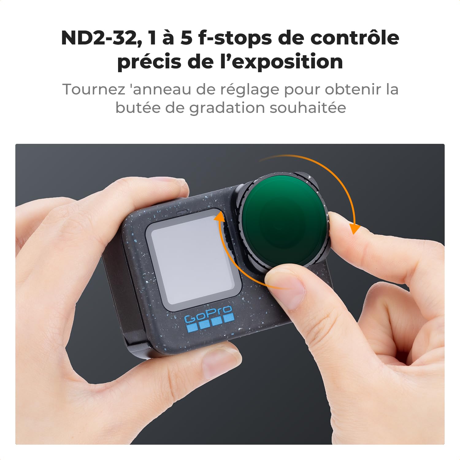 K&F Concept Filtre ND2-32 et Chiffon Compatible avec Gopro Hero 9/10/11/12/13 HD Étanche Anti-Rayures | Filtre variable densité neutre, HD étanche anti-rayures, chiffon inclus, compatible GoPro Hero 9/10/11/12/13, FG011