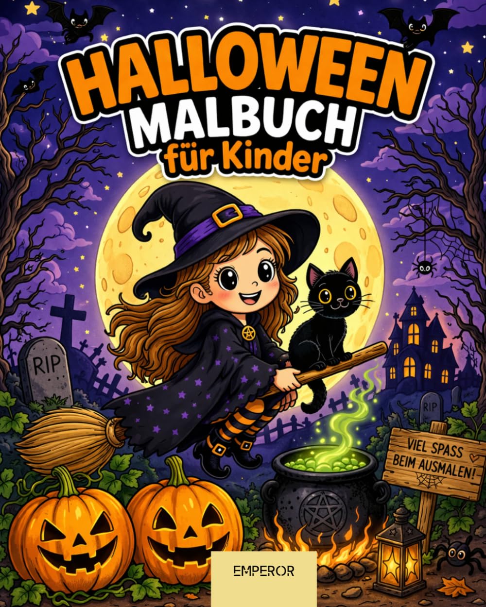 Halloween Malbuch Kinder: Einfaches Ausmalbuch für Kinder ab 4 - Große Motive, dicke Linien, fördert Feinmotorik und Kreativität | Monster, Geister, Kürbisse