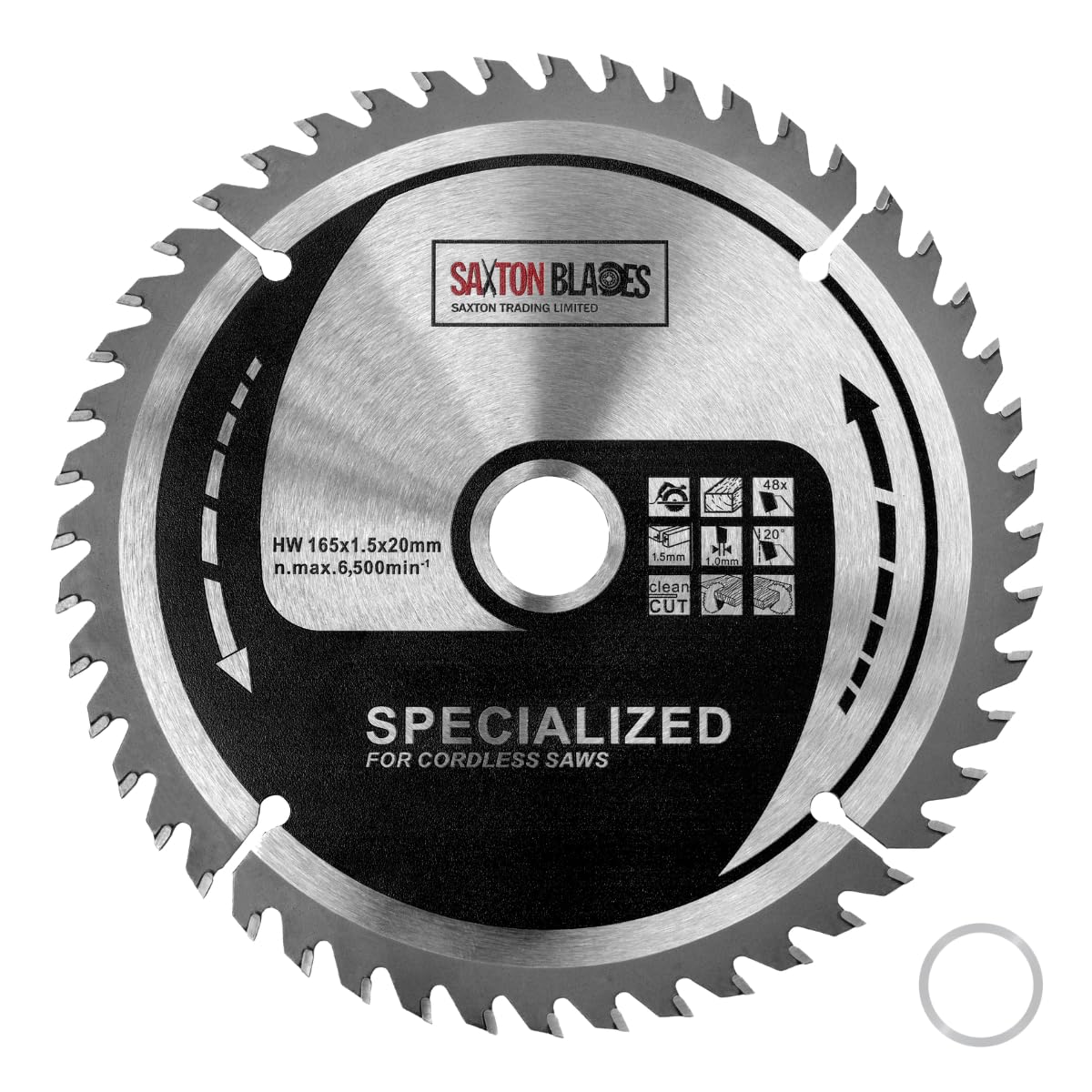 Saxton 165mm Circular Wood Saw Blade Compatible with Milwaukee 15.87mm Ring (165mm x 48T 15.87mm Ring)