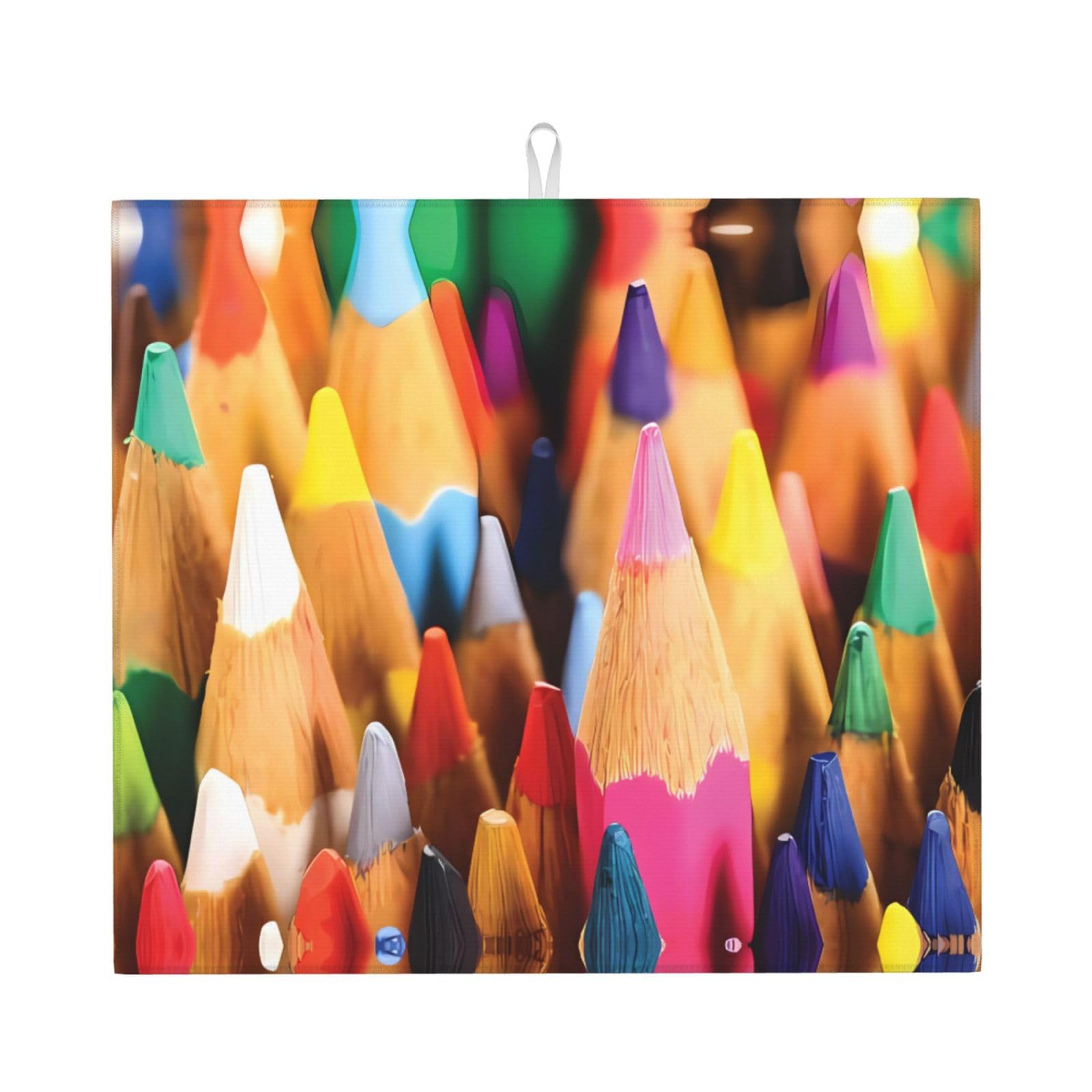 HJFCZH Crayons Prints Kitchen Drying Mat – Absorbent Microfiber Throw for Dishes, Non-Slip Counter Cover, Quick-Drying Layer with Fade-Resistant Print