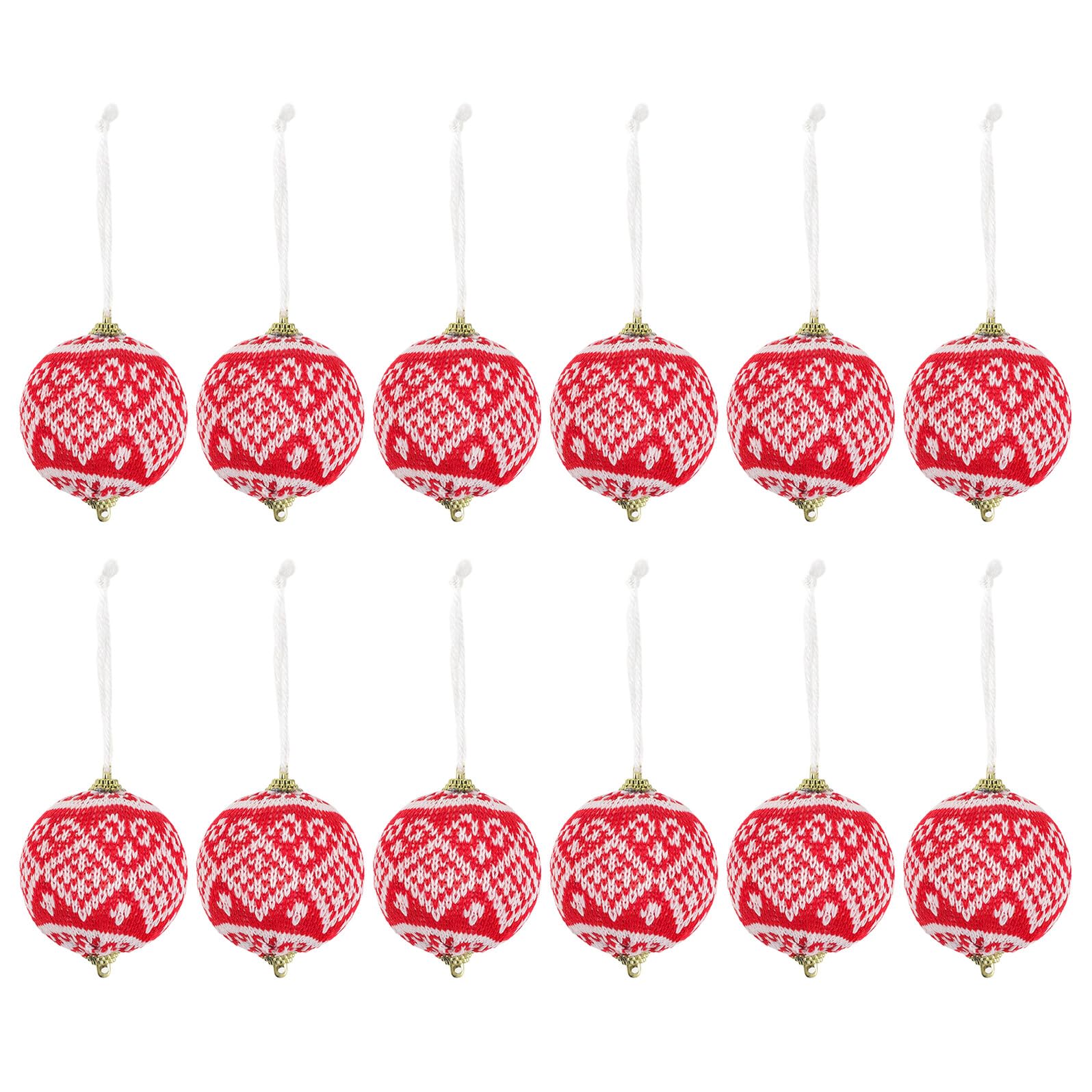 Bolas de Navidad Colgantes Rojas Pequeñas 12 Piezas Adornos Navideños Tejidos de Tela y Poliéster para Decoración del Árbol y Ambiente Festivo en Hogar Oficina o Aula