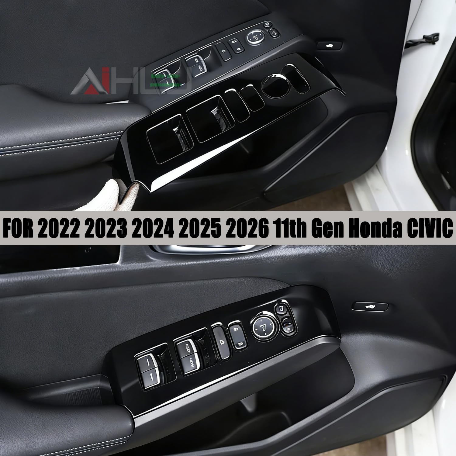 AJHLJ® Black Window Lift Panel Decorative Frame, Adhesive Mount Trim Cover Compatible with Honda Civic 11th Generation 2022 2023 2024 2025 2026 (Piano Black)
