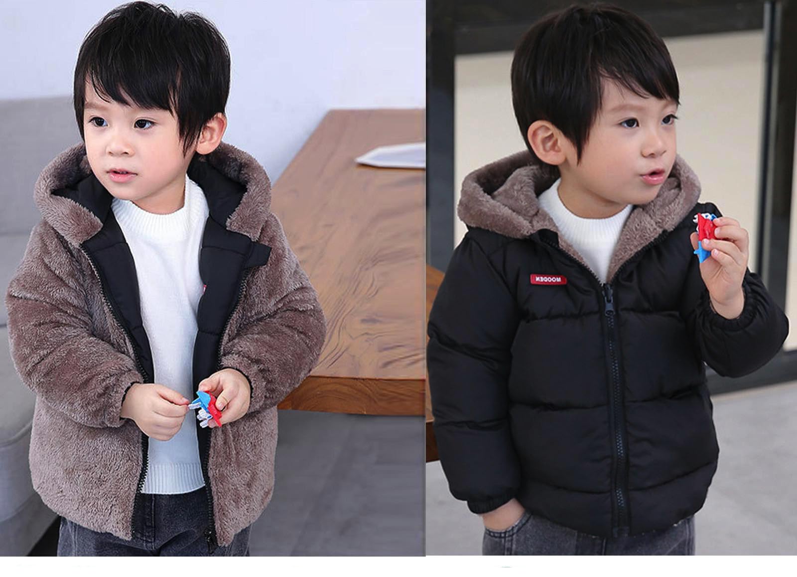 Tricycle Clothing Kids Boys & Girls Unisex Warm Full Sleeves Reversible Quilted Furr Jacket With Hood (3-4 Year, Black) 3
