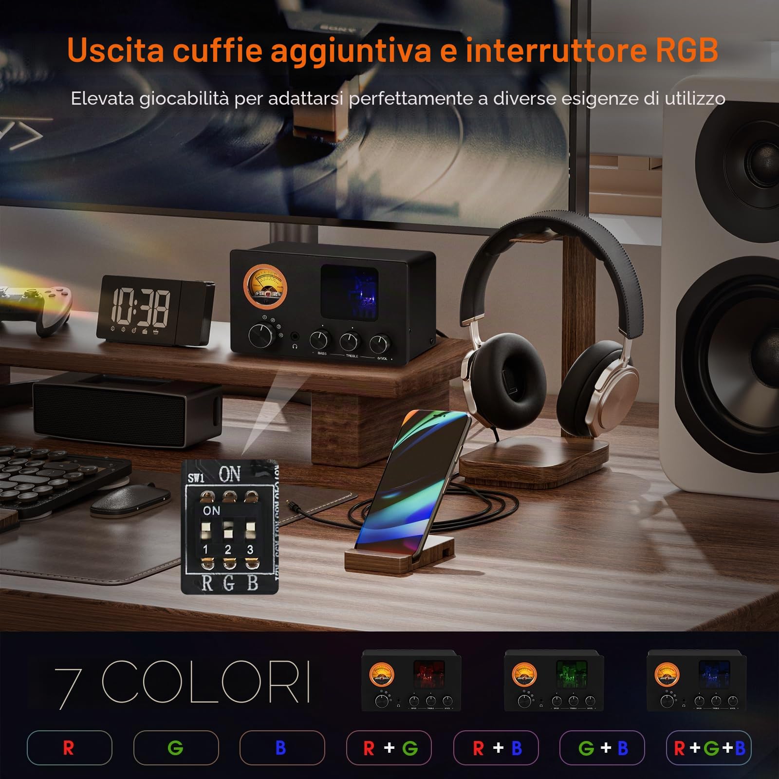 Douk Audio TUBE-T5C Preamplificatore per tubi: amplificatore per cuffie con metro VU, interruttore a 4 vie, tubo preamplificatore con regolazione del suono per ricevitore, amplificatore, altoparlante