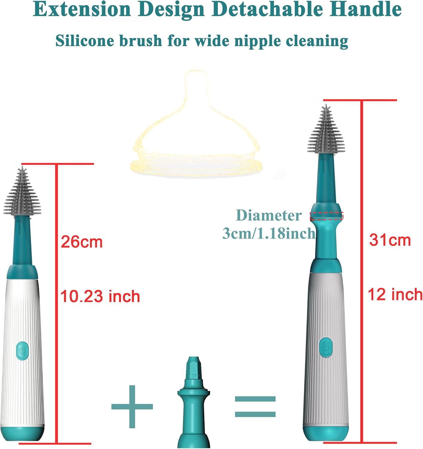Electric Bottle Brush Cleaner,Baby Bottle Brush, Extra Long Handle Bottle Cleaner Brush,Silicone Bottle Cleaner Brush Set,1500 Mah,Waterproof Ip65 - Image 3