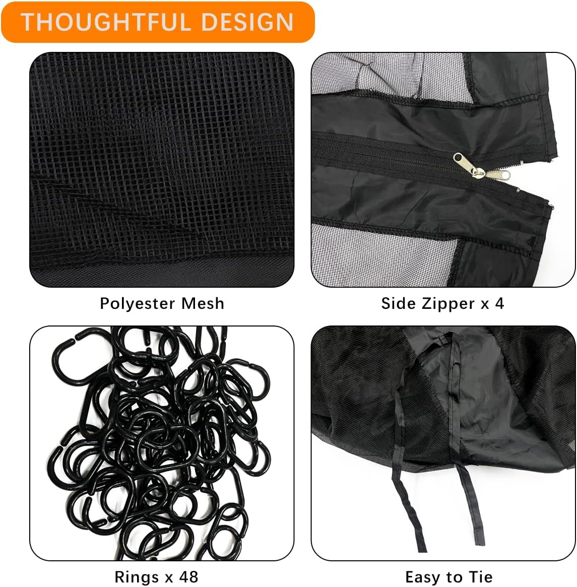 Universal Replacement Mosquito Netting, Outdoor Canopy Net Screen 4-Panel Sidewall Curtains, with Zippers, Easy to Install, Fit for Most Gazebo Canopy, Patio (10 x 12 FT)