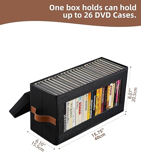 Miniatura 2 de Paquete de 4 cajas de almacenamiento de DVD con ventana visible, organizador de DVD a prueba de polvo con tapa y asas, capacidad para hasta 104 Negro