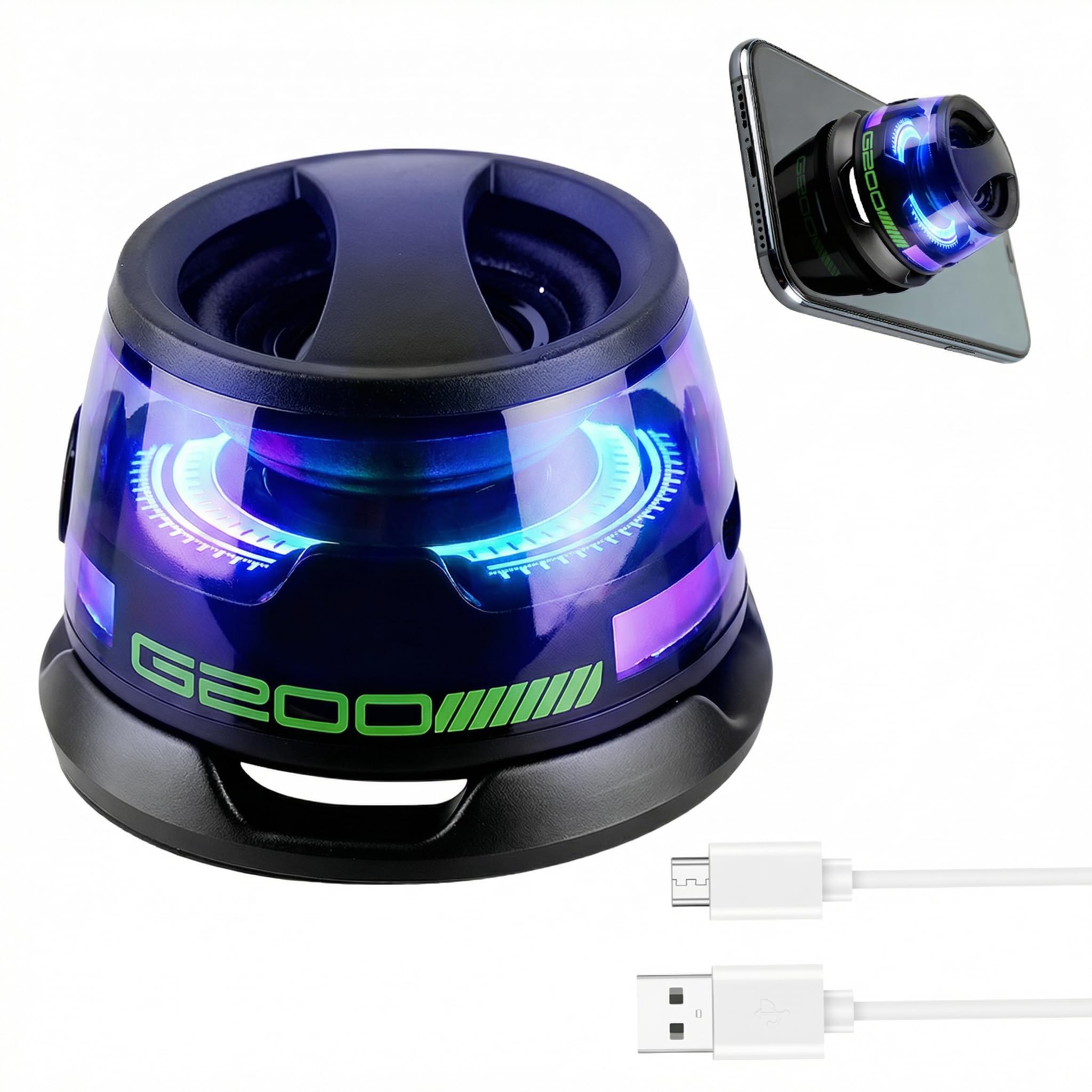 Altavoz Bluetooth Magnético,Pequeño Altavoz Bluetooth con Base magnética,Compatible con Phone 13/14/15/16,G200 con Luces RGB Multicolor y Sonido Envolvente 3D para Smartphones (Negro)