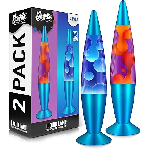 JAMBO 2 Pack- 16" Beautiful Lamp- Blue with Blue/White Wax and Purple with Yellow Wax, Relaxing Liquid Lamp, Night Light Nightlight, Lamps for Adults Teens Kid