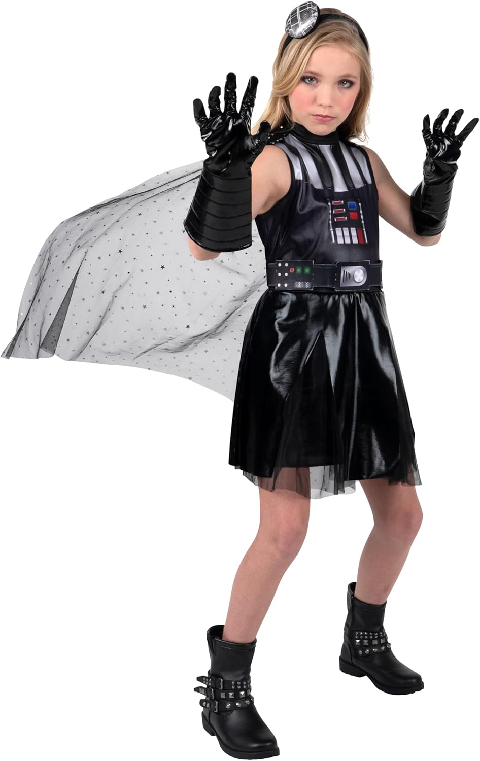 Star Wars Darth Vader Official Youth Halloween Dress - Printed Dress with Detachable Cape, Gauntlet Gloves and Headband M (8-10)