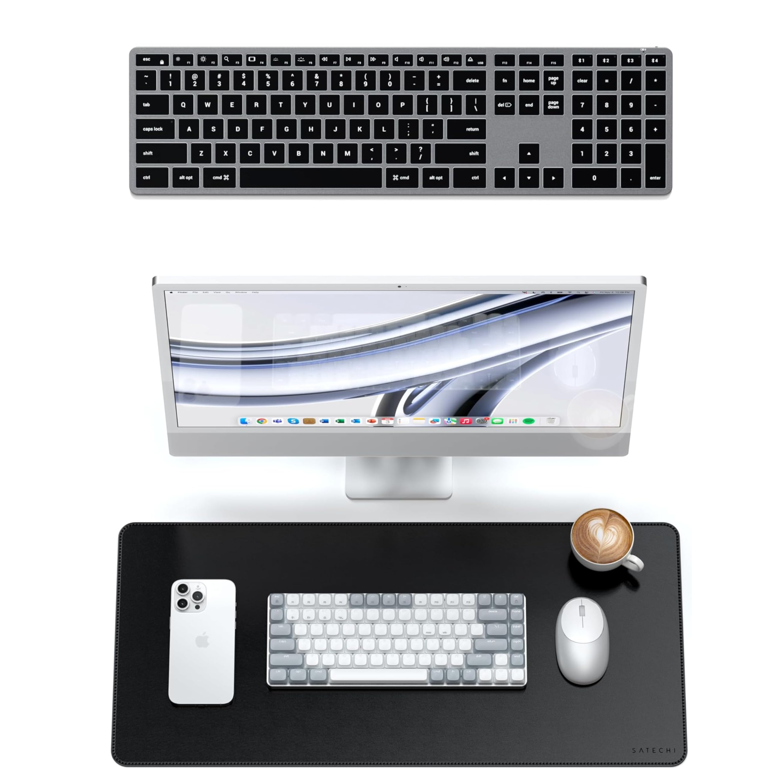Satechi Schreibtischunterlage PU und Slim X3 Bluetooth Tastatur US QWERTY Bundle