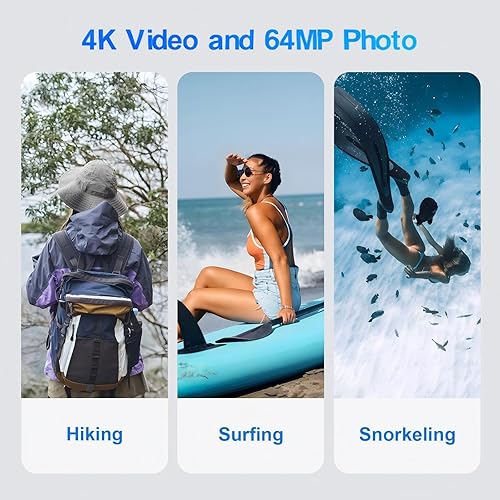 Miniatura 2 de Cámara subacuática 4K de 33 pies impermeable para snorkel con tarjeta de 32 GB de doble pantalla, compacta a prueba de polvo, enfoque automático