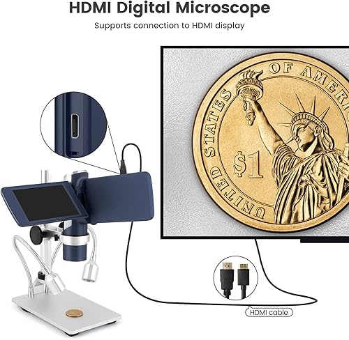 Miniatura 4 de Andonstar AD203S Microscopio digital HDMI para monedas de error con soporte de metal, kit de microscopio USB portátil de mano para niños y adultos,