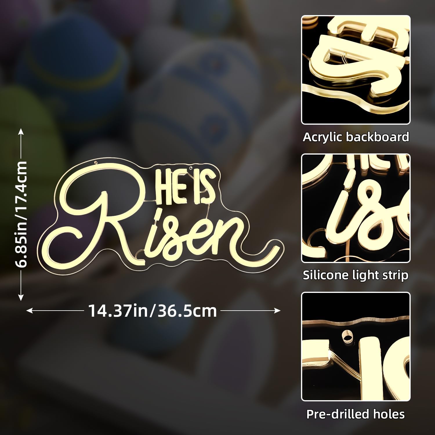 He Is Risen Neon Sign Easter Neon Signs for Wall Decor Jesus Led Sign USB Neon Lights for Bedroom Christmas Party He Is Risen Easter Decor